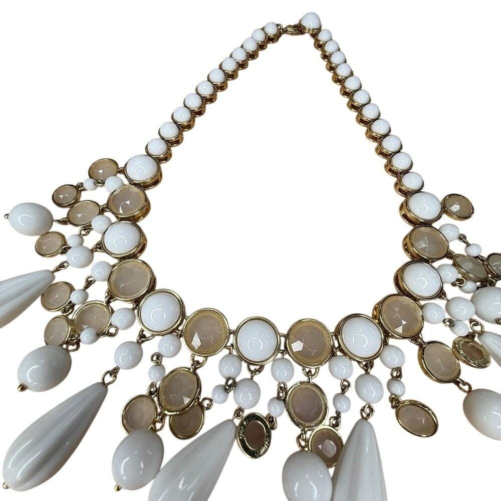 Boho Glam Statement White Champagne Gold Tone Bib Necklace from Banana Republic - Picture 7 of 14